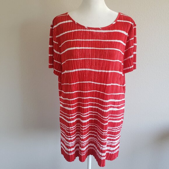 Travelers by Chico's Red White Accordion Pleats Lightweight Open Sleeve Size 2 - Picture 1 of 7